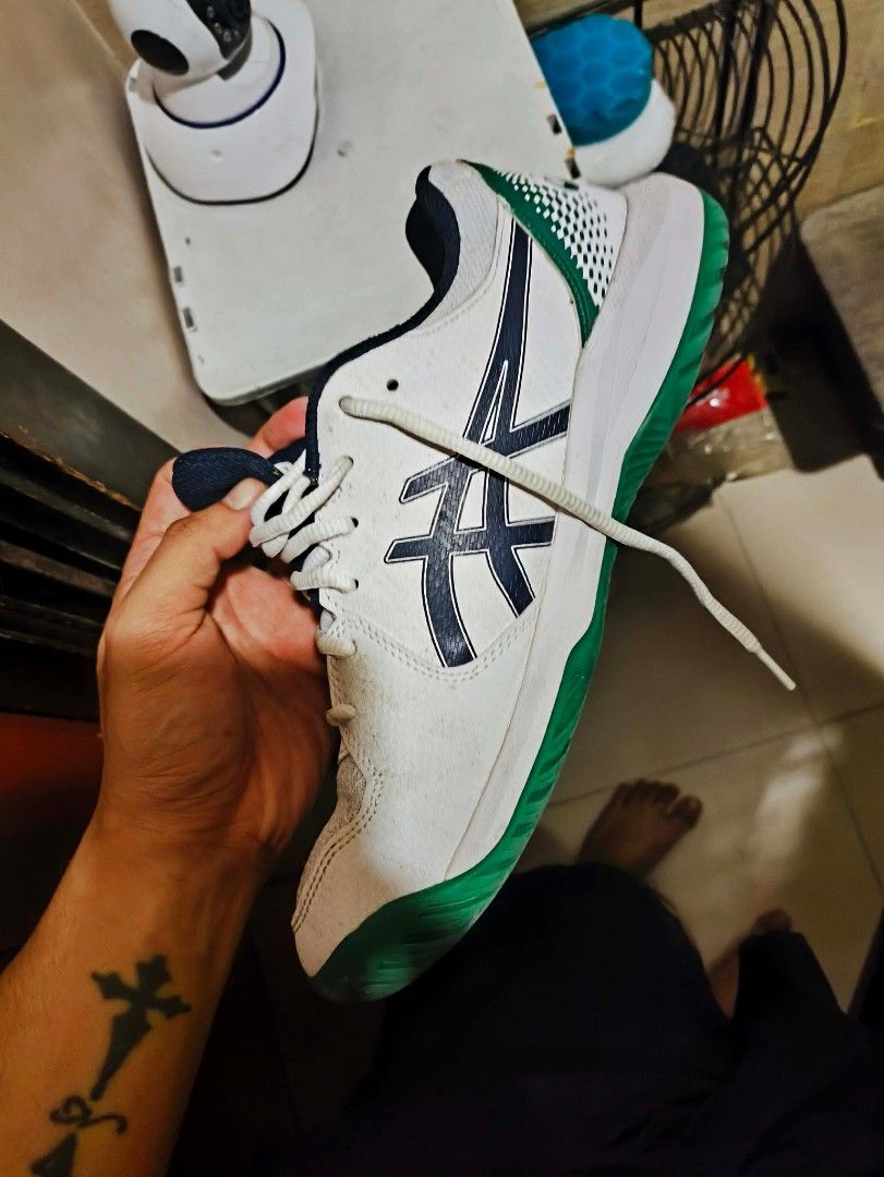 Asics gel dedicate 8 pickleball shoes (Category: Sneakers) located in Quezon City. Submitted by sylviapad (Listing ID 1468604786, Image 1). Description: - Brand: Asics - Color: White with dark blue logo and green outsoles - Includes: Original white laces - Condition: Normal wear on upper and sole edges - Best for: Court sports, gym, or general training - Rallied for performance and comfort.