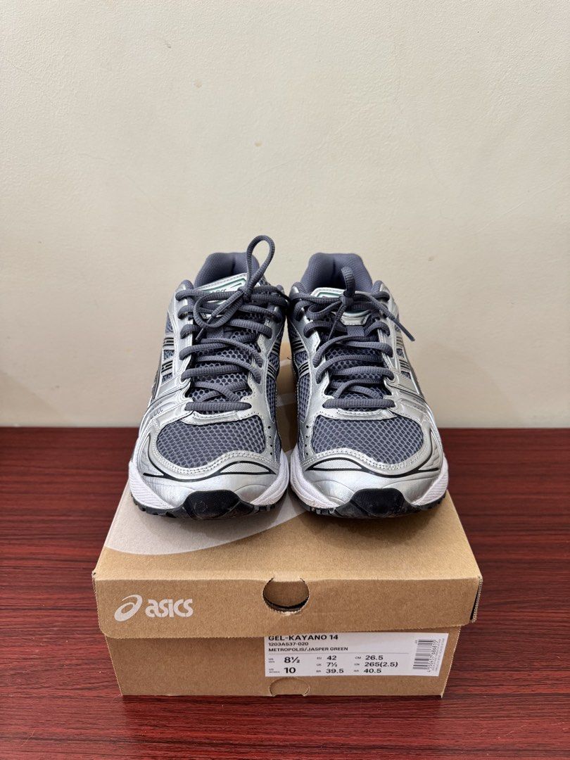 Asics Gel Kayano 14 (Metropolis Jasper Green) (Category: Casual Shoes) located in Quezon City. Submitted by kevin.amolador (Listing ID 1468629310, Image 3). Description: Asics Gel Kayano 14 (Metropolis Jasper Green) US Men 8.5 Used twice, almost new Original, bought from Capital PH (with receipt) RFS: change colorway ₱5,000 (firm price) Meetups: SM North/Trinoma/Fishermall Can do lalamove.