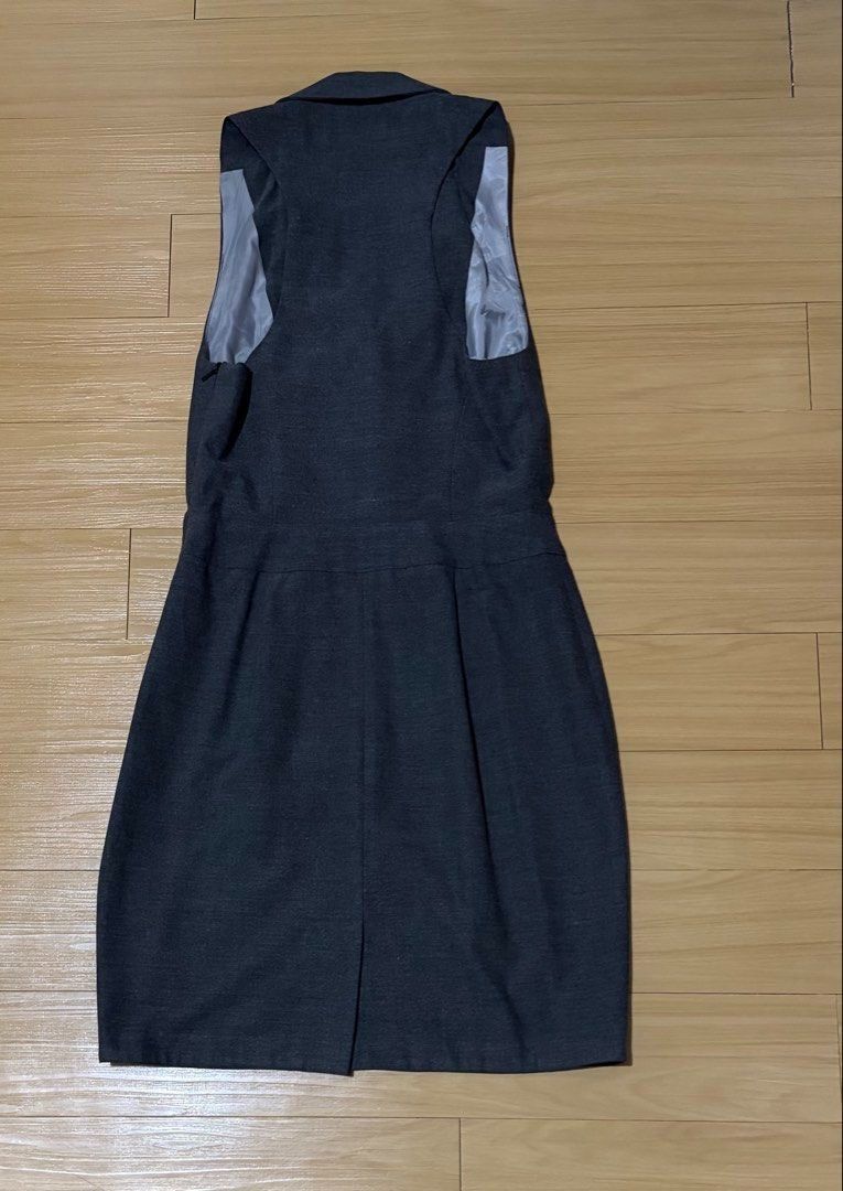 ASOS Casual / Office Dress Small (Category: Dresses) located in Quezon City. Submitted by garagesale2026 (Listing ID 1468706240, Image 2). Description: - Used once - In very good condition - Color: Dark Grey - Sleeveless with collared neckline; Button-down front; Knee-length; Tailored fit; Vest dress style - Made in Romania - Waist: 26"; Width: 15"; Length(from waist): 18.5".