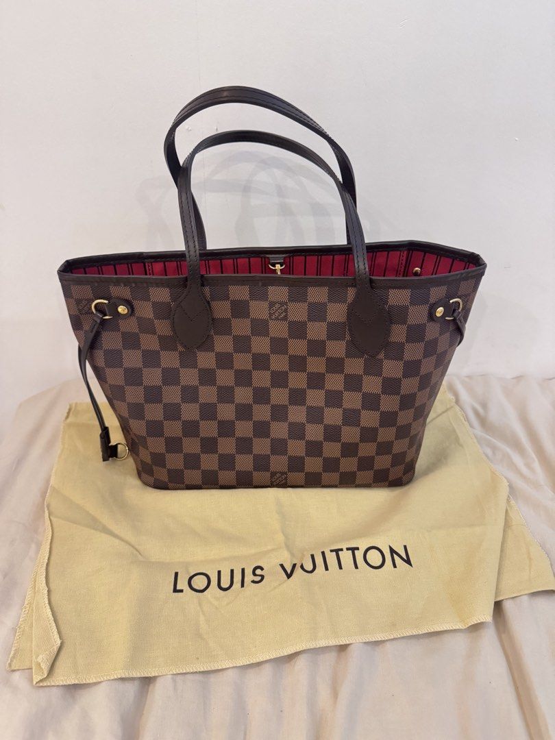 Authentic Louis Vuitton Damier Ebene Neverfull PM (Category: Luxury Bags & Wallets) located in Manila. Submitted by closet.detash (Listing ID 1468652993, Image 1). Description: - Guaranteed Authentic Neverfull PM - 2015 date code - Clean Inside, No cracks on the straps - Please see last photo for the small flaw since that part is folded. - Bag and Dustbag only.