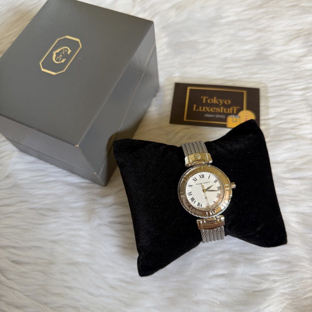 Authentic Preloved Philippe Charriol Celtic All (Category: Luxury Apparel) located in Quezon City. Submitted by tokyoluxestuff2013 (Listing ID 1468588176, Image 1). Description: ❤️Authentic Preloved Philippe Charriol Celtic Big Dial All Steel Bangle Watch 33mm Face With box case Wrist up to 17.5cm 35k Shipping via LBC/ Grab/ Lalamove Add shipping fee.