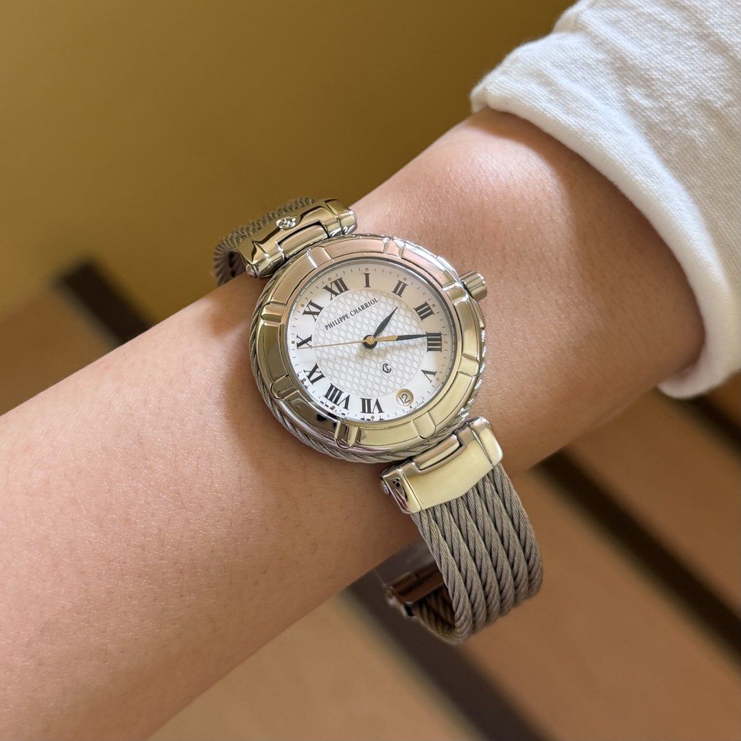 Authentic Preloved Philippe Charriol Celtic All (Category: Luxury Apparel) located in Quezon City. Submitted by tokyoluxestuff2013 (Listing ID 1468588176, Image 2). Description: ❤️Authentic Preloved Philippe Charriol Celtic Big Dial All Steel Bangle Watch 33mm Face With box case Wrist up to 17.5cm 35k Shipping via LBC/ Grab/ Lalamove Add shipping fee.