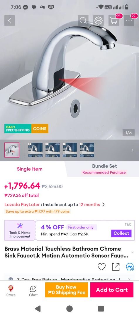 Automatic Sensor Faucet Hands-free Tap Basin Hardware (Category: Bathroom & Kitchen Fixtures) located in Bulacan. Submitted by blithecamp40 (Listing ID 1468670530, Image 3). Description: - Chrome finish automatic sensor faucet set - Motion-activated, touchless water flow for hygiene - Includes tap spout, battery box, water supply hose, protective bag, and manual - Standard plumbing setup for easy installation - Brand new in box, ready for bathroo