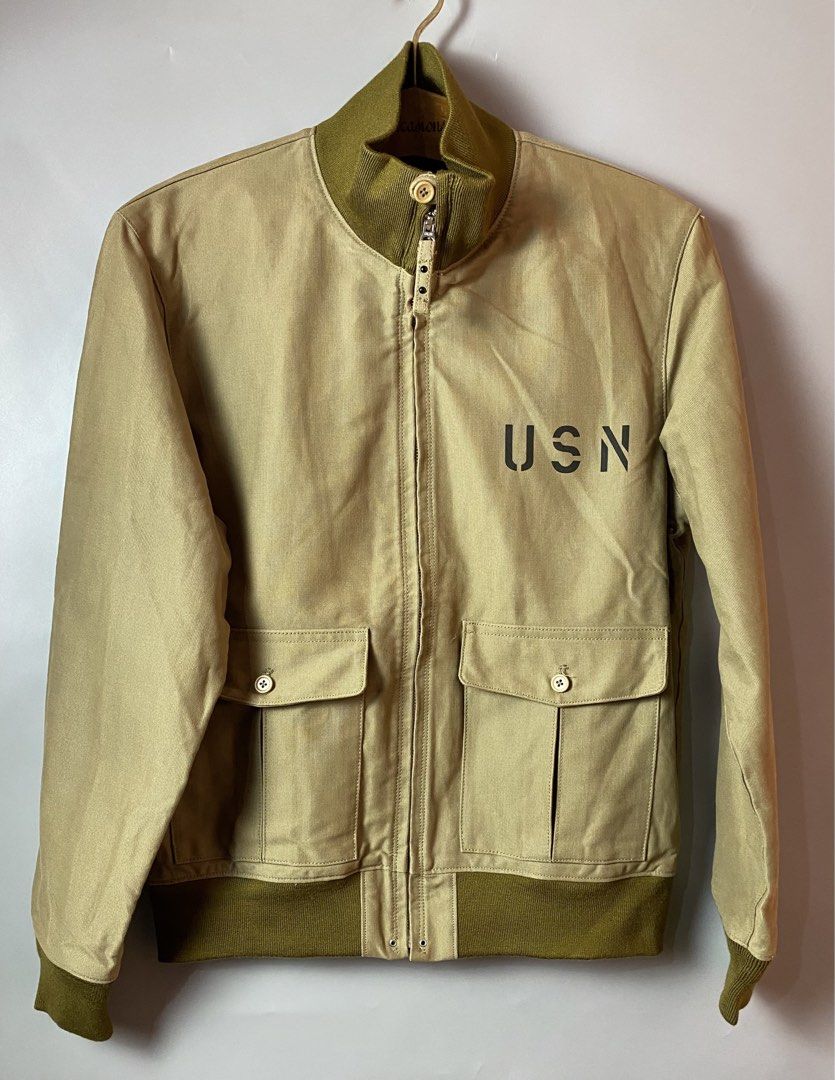 Aviator Jacket Khaki-USN (Category: Coats, Jackets and Outerwear) located in Quezon City. Submitted by loloyz123 (Listing ID 1468676107, Image 1). Description: Aviator Jacket Khaki-USN Condition: Very good Color rate: 10/10 Color: khaki Size: 40 L:26 w: 22 inches .