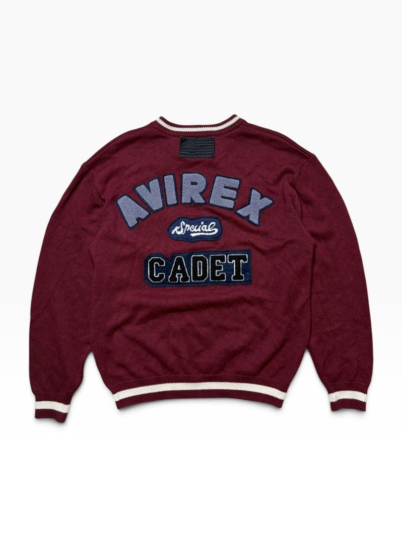 Avirex patch crew neck knitted (Category: Hoodies) located in Quezon City. Submitted by dailyfits08 (Listing ID 1468500474, Image 1). Description: Avirex knitted LETTERED CHENILLE PATCH CREW NECK SWEATER Size medium 23x27 Excellent .