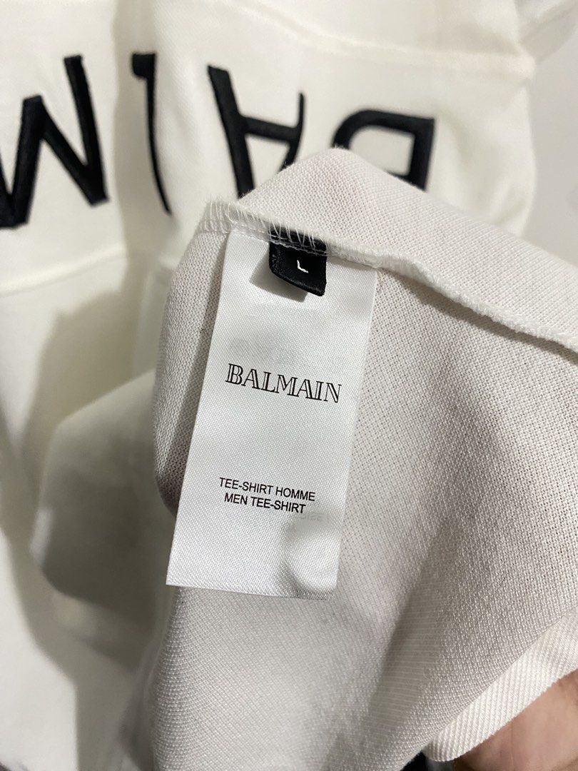 BALMAIN TEXT REVERSE POLO SHIRT WHITE (Category: Formal Shirts) located in Batangas. Submitted by got.thrift (Listing ID 1468535291, Image 3). Description: W-22 L-30 Like New Used Once No Issue.