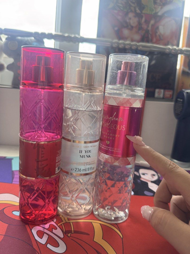 Bath and Body works take all 1k (Category: Fragrance & Deodorants) located in Cavite. Submitted by kaokao_declutter (Listing ID 1468519620, Image 2). Description: Bath and Body works body mist decluttering❗️ All authentic bath and bath and body mists - 1k take all‼️ If tingi: Pink obsessed - 300 If you musk - 400 Gingham gorgeous - 350 RFS: Need funds today 🥹 All authentic padala from canada Can do lalamove.