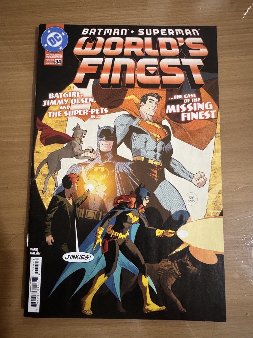 Batman/Superman: World's Finest #34 DC Comic Book (Category: Comics & Manga) located in Pasig City. Submitted by acffashion31 (Listing ID 1468503590, Image 1). Description: - Issue: DC Comics #34 - Creative Team: Written by Mark Waid, Art by Dan Mora - Cover: Standard variant featuring Batman, Superman, Batgirl, and the super-pets - Condition: Clean pages, flat spine, minor shelf wear - Ideal for: Completing your ongoing run or adding to your col