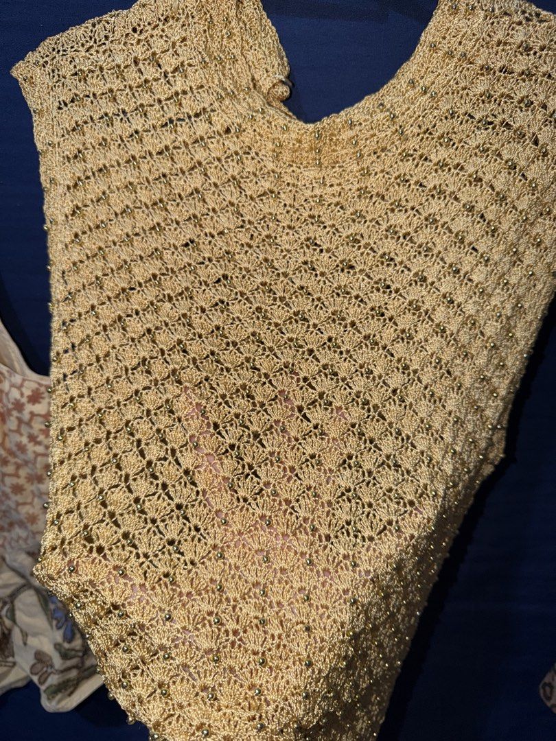 Beaded yellow/gold top (Category: Sleeveless) located in Pasay City. Submitted by kamilush (Listing ID 1468600765, Image 2). Description: Could fit semi M.