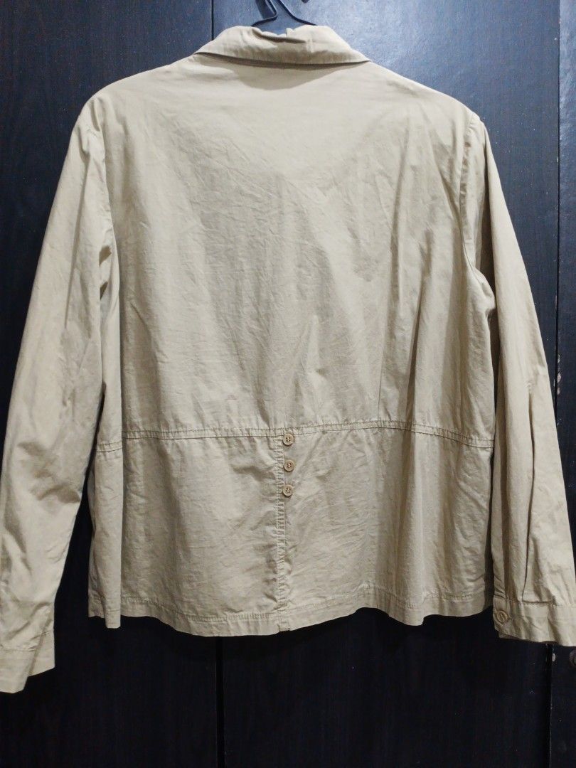 Beige Button-Up Long Sleeve Jacket (Category: Coats, Jackets and Outerwear) located in Manila. Submitted by ggarage.sale (Listing ID 1468688412, Image 3). Description: - Color: Versatile neutral beige - Style: Casual button-up jacket with a collared neckline - Fit: Relaxed and comfortable - Material: Lightweight cotton-blend fabric - Features: Long sleeves and two front functional pockets - Condition: Brand new / Excellent (ready to wear).