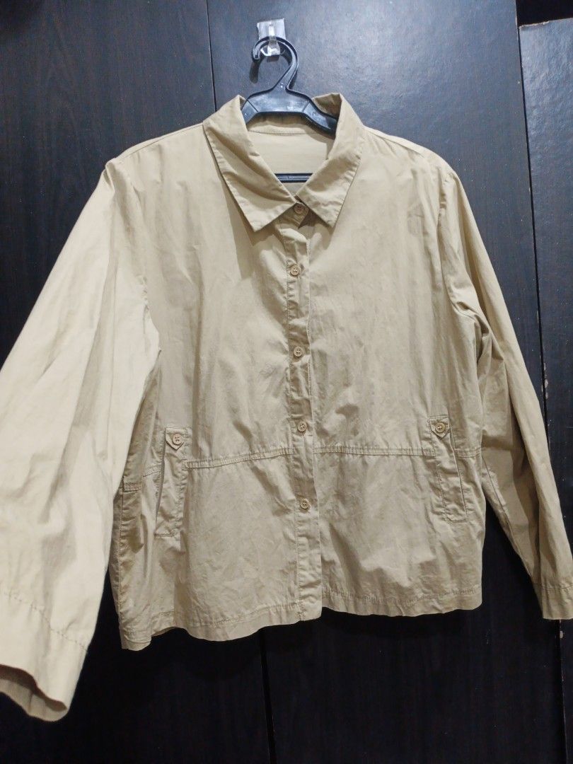 Beige Button-Up Long Sleeve Jacket (Category: Coats, Jackets and Outerwear) located in Manila. Submitted by ggarage.sale (Listing ID 1468688412, Image 1). Description: - Color: Versatile neutral beige - Style: Casual button-up jacket with a collared neckline - Fit: Relaxed and comfortable - Material: Lightweight cotton-blend fabric - Features: Long sleeves and two front functional pockets - Condition: Brand new / Excellent (ready to wear).