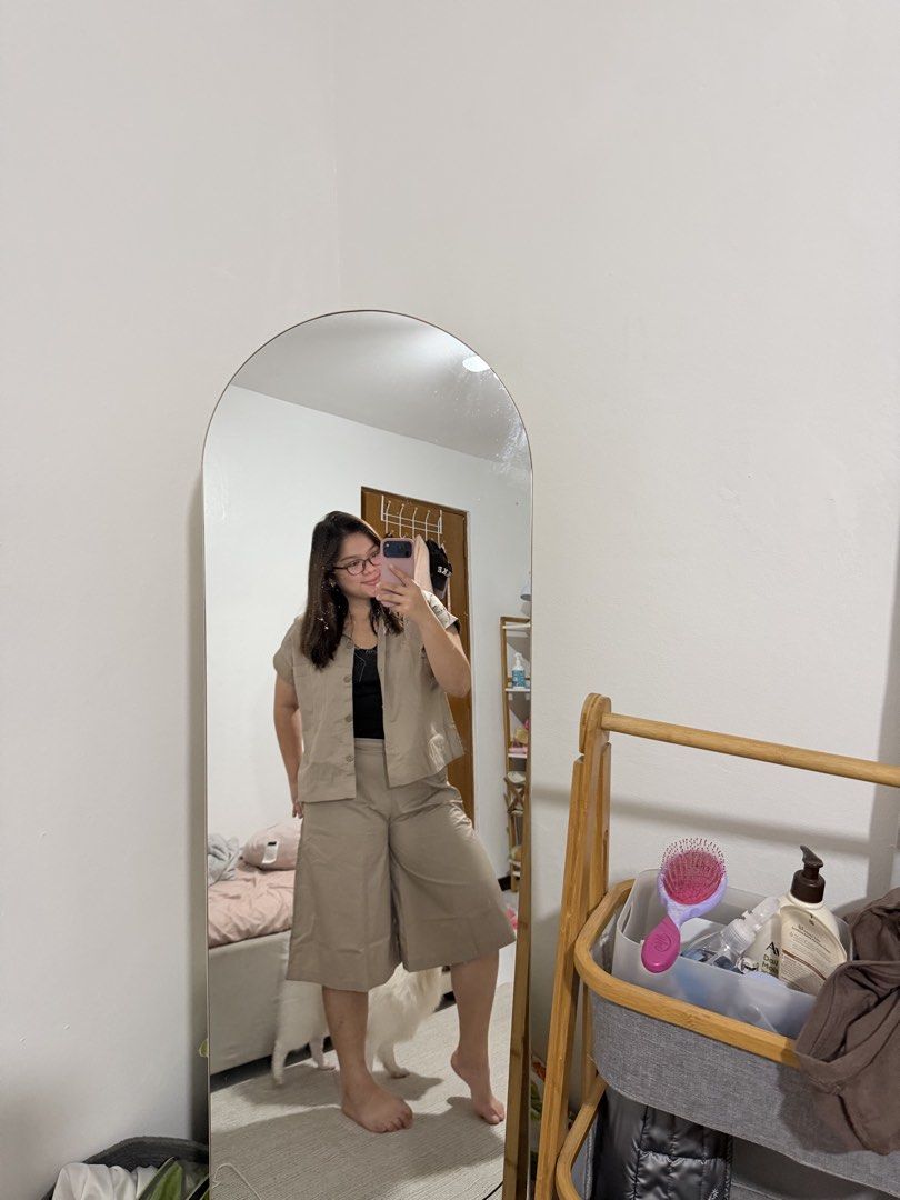 Beige Button-Up Shirt and Culottes Two-Piece Set (Category: Sets or Coordinates) located in Paranaque City. Submitted by crysizzl (Listing ID 1468541462, Image 2). Description: - Brand new - Complete matching set: Button-up short-sleeve shirt and wide-leg culottes - Color: Neutral beige, easy to mix and match - Material: Lightweight and super comfortable - Fit: Relaxed fit for effortless style - Best for: Casual daily wear and running errands - C