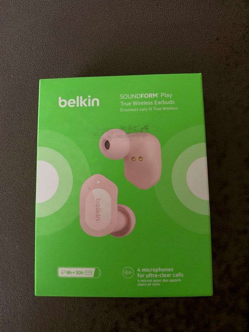 Belkin Soundform Play True Wireless Earbuds Pink (Category: Earphones) located in Batangas. Submitted by janemaraa (Listing ID 1468662296, Image 1). Description: - Brand new and unsealed in original box - Color: Pink - Long battery life with quick charging capability - 4 built-in microphones for crystal-clear calls - Reliable Bluetooth connectivity - IPX5 water-resistant rating for workouts and daily use - Includes 3 pairs of silicone ear tips (S