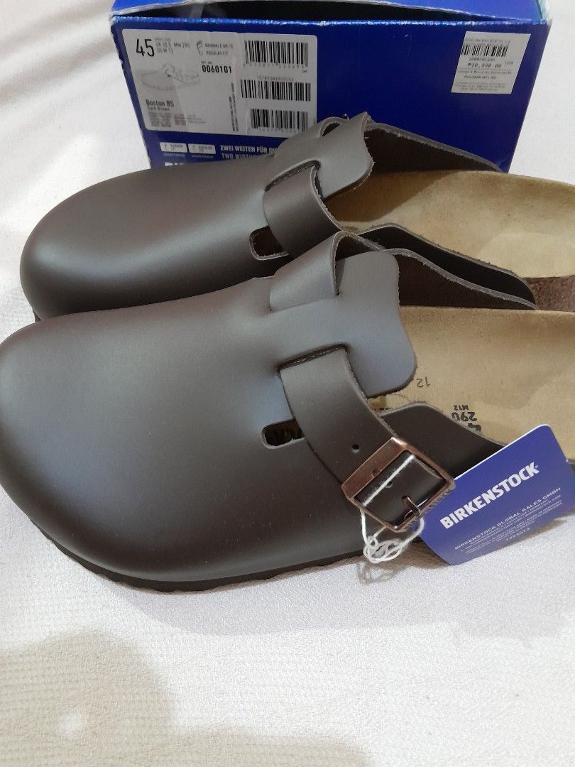 Birkenstock Boston BS (Category: Slippers & Slides) located in Manila. Submitted by spicykick (Listing ID 1468551760, Image 3). Description: - Brand: Birkenstock Boston BS Clogs - Color: Dark Brown - Size: 45 Regular Fit (290 mm) - Condition: Brand new with original blue box and hang tag - Features: Classic slip-on design, adjustable strap with metal buckle, signature cork footbed, and comfortable suede-lined insole.