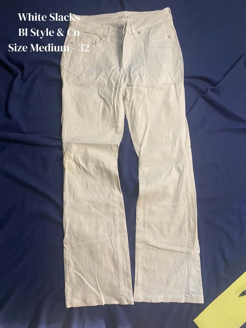 Bl Style & Co White Slacks Size Medium 32 (Category: Jeans) located in Santa Cruz, Pampanga. Submitted by jncthriftshop (Listing ID 1468629444, Image 1). Description: Please note that this item is pre-loved and not brand new. It may have minor signs of use, such as small stains, loose threads, slight fading, or other minor imperfections. Please manage your expectations and check all photos carefully before purchasing. -Condition: Pre-loved / Seco