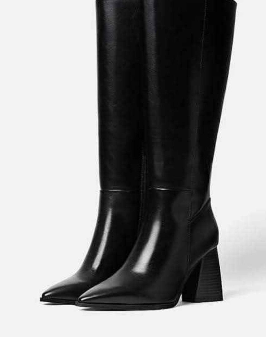 Black Knee High Heeled Boots (Category: Boots) located in Cebu City. Submitted by krisiiiiesale (Listing ID 1468579505, Image 2). Description: - Style: Knee-high boots with a sleek finish - Toe: Pointed toe design - Heel: Stable chunky block heel for everyday walking - Closure: Convenient inner side zipper - Fit: Tall shaft reaching just below the knee 𝗦𝘁𝗿𝗮𝗱𝗶𝘃𝗮𝗿𝗶𝘂𝘀 (𝗛𝗶𝗴𝗵-𝗵𝗲𝗲𝗹𝗲𝗱 𝗯𝗹𝗮𝗰𝗸 𝗯𝗼𝗼𝘁𝘀) Stradivarius (High-heele