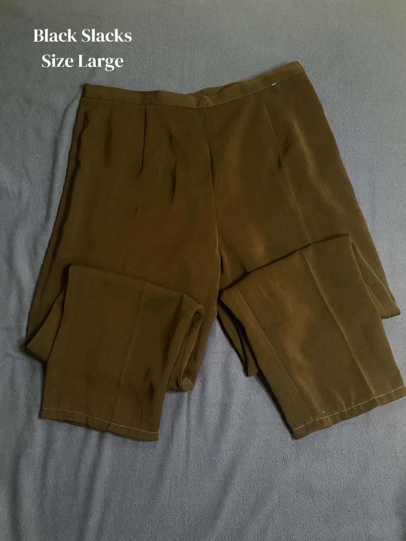 Black Slacks Size Large (Category: Trousers) located in Santa Cruz, Pampanga. Submitted by jncthriftshop (Listing ID 1468628174, Image 1). Description: Please note that this item is pre-loved and not brand new. It may have minor signs of use, such as small stains, loose threads, slight fading, or other minor imperfections. Please manage your expectations and check all photos carefully before purchasing. -Condition: Pre-loved / Secondhand -Minor f