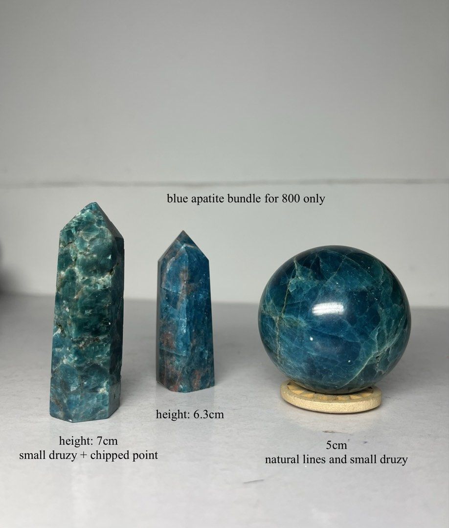 Blue Apatite Sphere and Tower Set (Category: Precious Stones) located in Marikina City. Submitted by _project.quartz (Listing ID 1468565334, Image 1). Description: FOR SERIOUS BUYERS ONLY LAST PRICE ALREADY POSTED FOR FASTER TRANSACTION Can send a video to appreciate the item more closely. I also post items on fb marketplace. RFS: Just reducing my curated collection due to limited space. Pieces are recently acquired. Check my profile for more cry