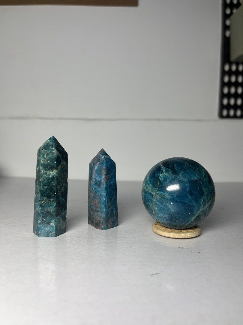 Blue Apatite Sphere and Tower Set (Category: Precious Stones) located in Marikina City. Submitted by _project.quartz (Listing ID 1468565334, Image 2). Description: FOR SERIOUS BUYERS ONLY LAST PRICE ALREADY POSTED FOR FASTER TRANSACTION Can send a video to appreciate the item more closely. I also post items on fb marketplace. RFS: Just reducing my curated collection due to limited space. Pieces are recently acquired. Check my profile for more cry
