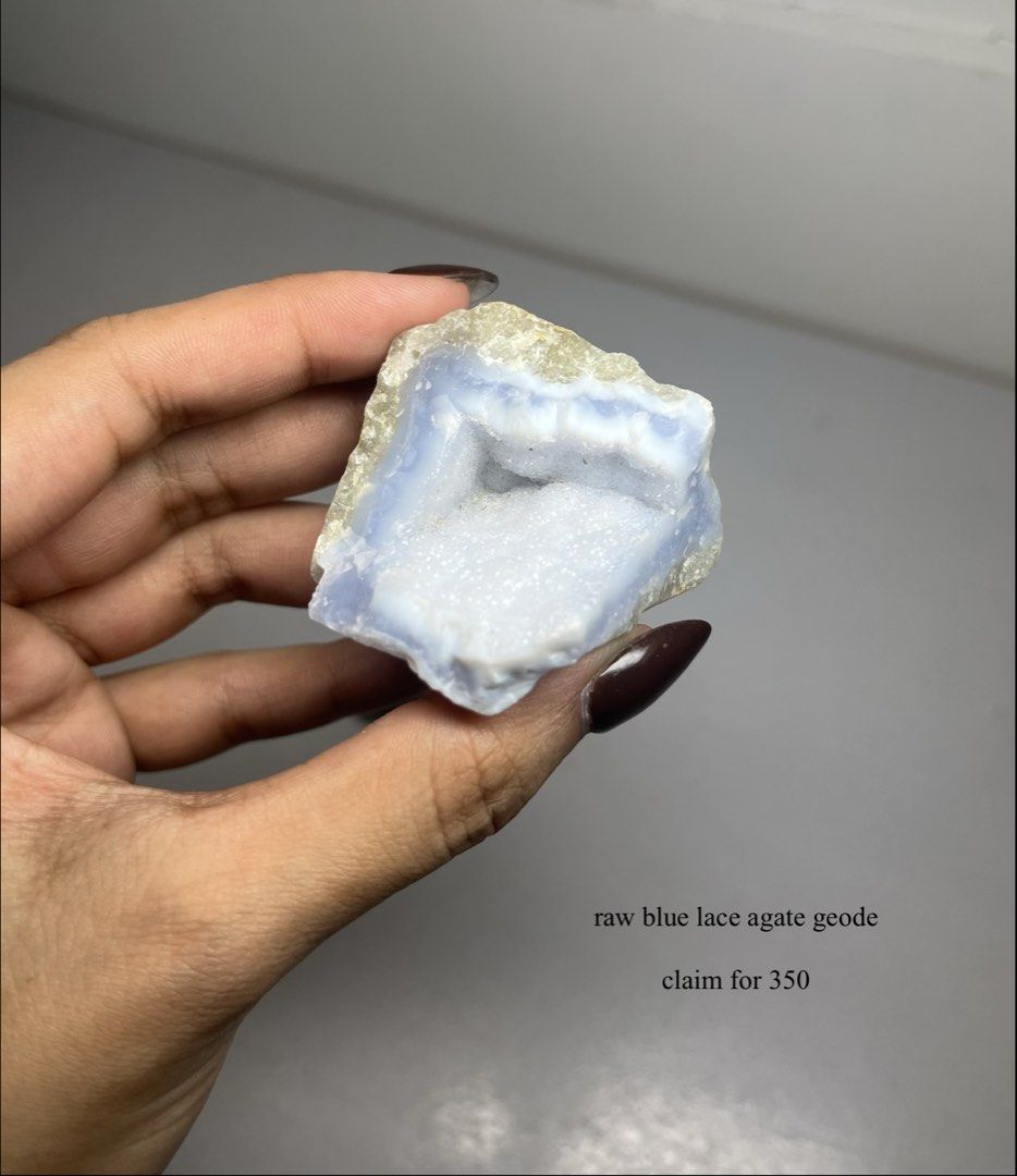 Blue Lace Agate Geode (Category: Precious Stones) located in Marikina City. Submitted by _project.quartz (Listing ID 1468603581, Image 1). Description: LAST PRICE ALREADY POSTED FOR FASTER TRANSACTION Can send a video to appreciate the item more closely. I also post items on fb marketplace. RFS: Just reducing my curated collection due to limited space. Pieces are recently acquired. Check my profile for more crystal sale 💎 Location: Marikina Can 