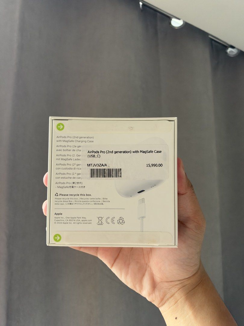 Bnew and sealed Airpods Pro 2 (Category: Headphones & Headsets) located in Mandaluyong City. Submitted by kier_ad (Listing ID 1468534537, Image 2). Description: Bnew and sealed Airpods Pro 2 Usb c with magsafe Bought from powermac (with receipt) Last price already. Wag na tumawad. Loc: Mandaluyong.