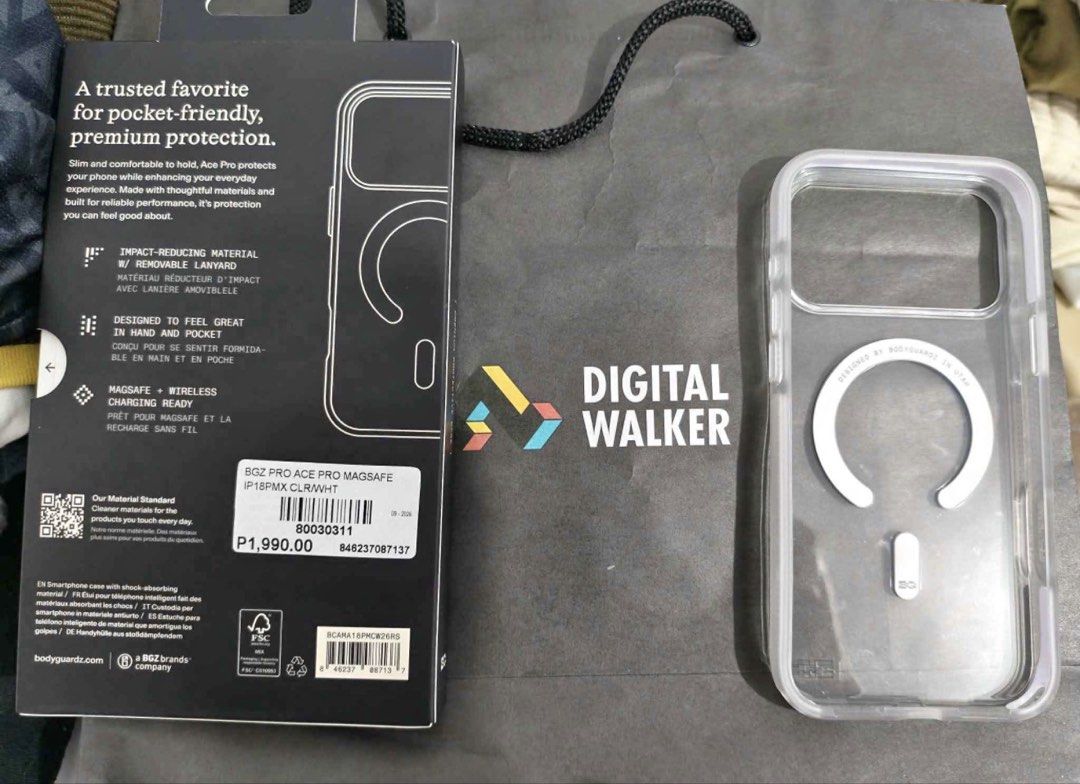 Bodyguardz Case 18 Pro Max (Category: Cases & Sleeves) located in Navotas City. Submitted by poleng99 (Listing ID 1468627732, Image 1). Description: Bodyguardz Case For iPhone 18 Pro Max 18ft drop protection No yellowing Clear/White Fitted No lowballers please With receipt Lalamove ready Malabon area.