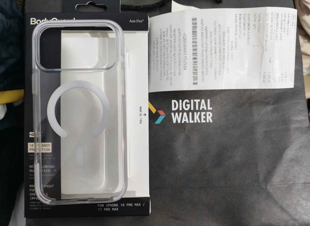 Bodyguardz Case 18 Pro Max (Category: Cases & Sleeves) located in Navotas City. Submitted by poleng99 (Listing ID 1468627732, Image 2). Description: Bodyguardz Case For iPhone 18 Pro Max 18ft drop protection No yellowing Clear/White Fitted No lowballers please With receipt Lalamove ready Malabon area.