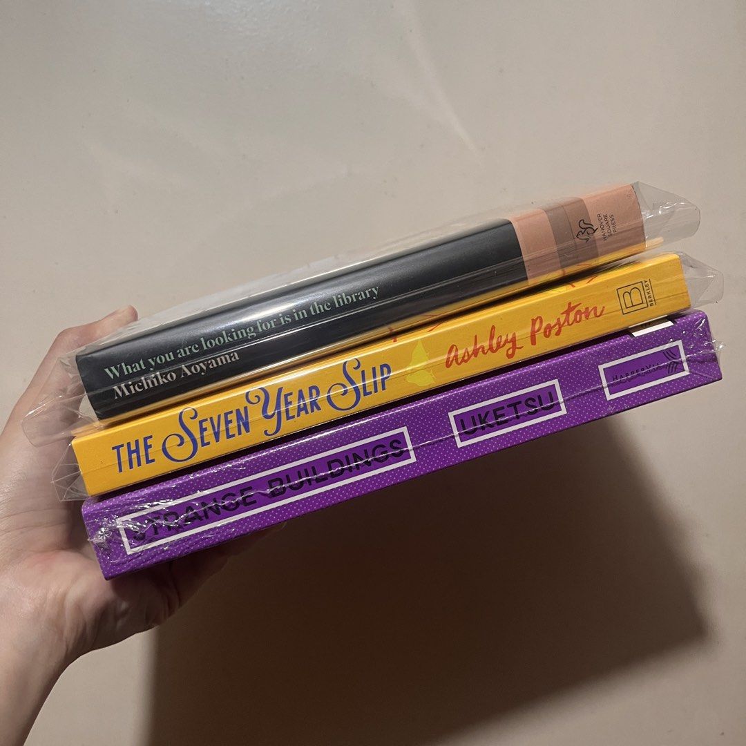 books for sale 〰️ (Category: Storybooks) located in Antipolo. Submitted by fueledbytofu_ (Listing ID 1468618705, Image 1). Description: hi bookworms i’m giving these books a new home! dm me if interested 〰️ books condition and price in the comments 📍Antipolo City strange buildings (brand new, sealed, bought from fully booked, ₱600) the seven year slip (brand new, bought from fully booked, ₱500) what are you looking for is in the library (good co
