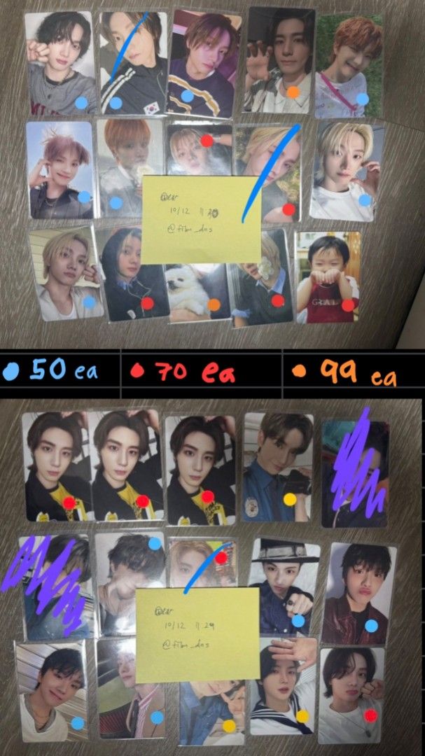 BOYNEXTDOOR ASSORTED Kpop Photocards 50 70 99 ea (Category: K-Wave Merchandise) located in Manila. Submitted by leehaniism (Listing ID 1468639322, Image 1). Description: - FROM KR/YANGDO - PLEASE EXPECT 1-2MONTHS ETA - Prices based on dot color: Blue = ₱50, Red = ₱70, Orange = ₱99 - @leehaniism on x - Message us first to check available members before placing an offer.