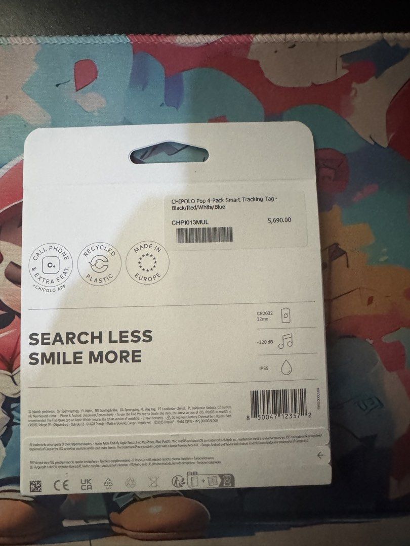 Brand New Sealed Chipolo POP 4-Pack Smart Tracking Tags (Category: Other Gadgets) located in Dasmarinas. Submitted by supergirl3891 (Listing ID 1468664708, Image 2). Description: Chipolo POP 4-Pack Smart Tracking Tags ✨ BRAND NEW & SEALED ✨ Never opened / never used ✨ 4 tracking tags included Perfect for keeping track of your keys, bags, luggage, backpacks, and other valuables. Features: * 🍎 Works with Apple Find My * 🤖 Works with Android Find 