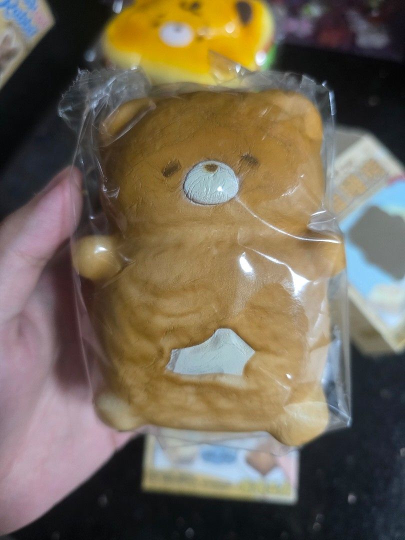 Bread bear squishy (Category: Plushies & Soft Toys) located in Singapore. Submitted by hazel5 (Listing ID 1468660888, Image 1). Description: Left 1 colour each instock! Please indicate which colour you want! Super slow raising and soft!! Smells like bread!.