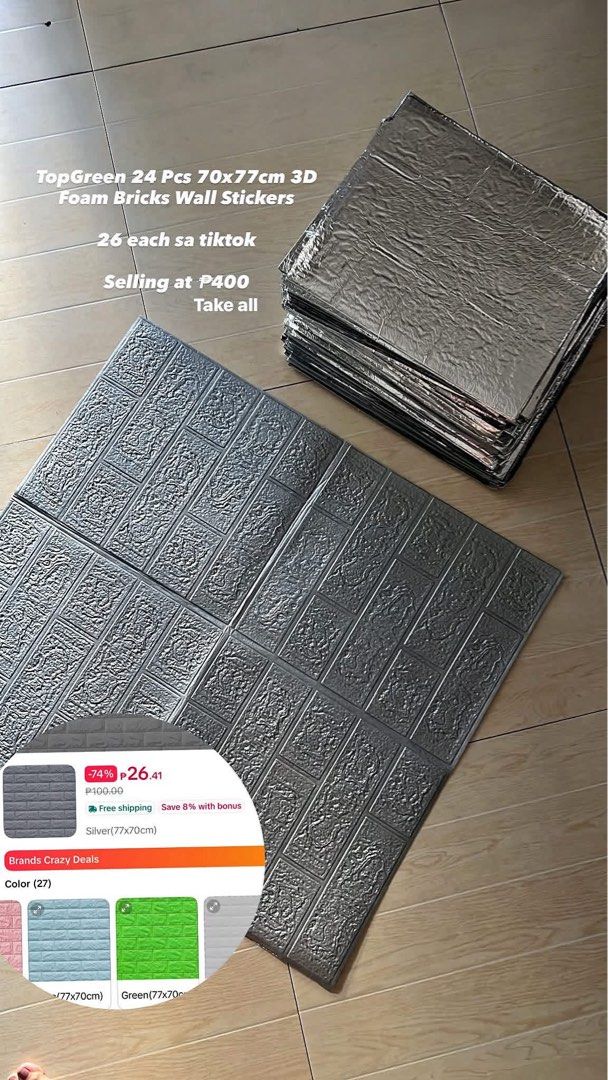 Bricks Sticker Wall bundle (Category: Wall Decor) located in Santa Rosa. Submitted by dailyjane (Listing ID 1468693034, Image 1). Description: Take all 24 pcs for only p400.