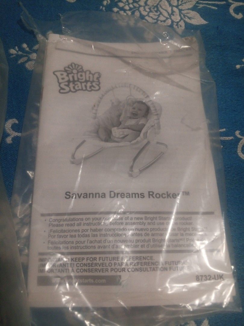 Bright Starts Savanna Dreams Rocker (Category: Children's Beds) located in Trece Martires City. Submitted by gardianboy143 (Listing ID 1468681177, Image 3). Description: • Approximate Dimensions: Roughly 22.6" length (57.4 cm) x 17.1" width (43.4 cm) x 16.9" height (42.9 cm) • Weight Capacity: Suitable from birth up to approximately 20 lbs (9 kg) or a lower limit. • Soothing Vibrations: Built-in calm vibrations help relax and comfort the baby. • 