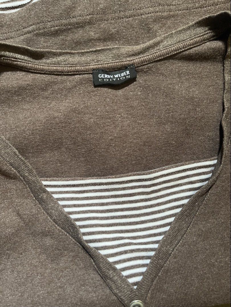 Brown layered V-neck cardigan top (Category: Longsleeves) located in Manila. Submitted by ljpgdn (Listing ID 1468507457, Image 2). Description: Dm me for more deets ^u^.