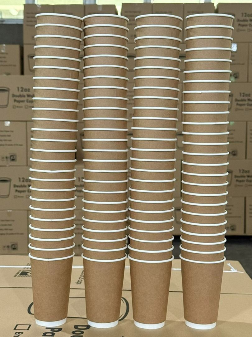 Brown Paper Cups 12oz Double Wall (Category: Coffee & Tea Tableware) located in Valenzuela. Submitted by p1paper (Listing ID 1468558976, Image 1). Description: - 12oz capacity, ideal for coffee, tea, and hot beverages - Double wall insulation keeps drinks warm and protects hands from burning - Sturdy and durable build, perfect for cafes, offices, and events - Neat, stackable columns for easy and space-saving storage - Clean and minimalist plain k