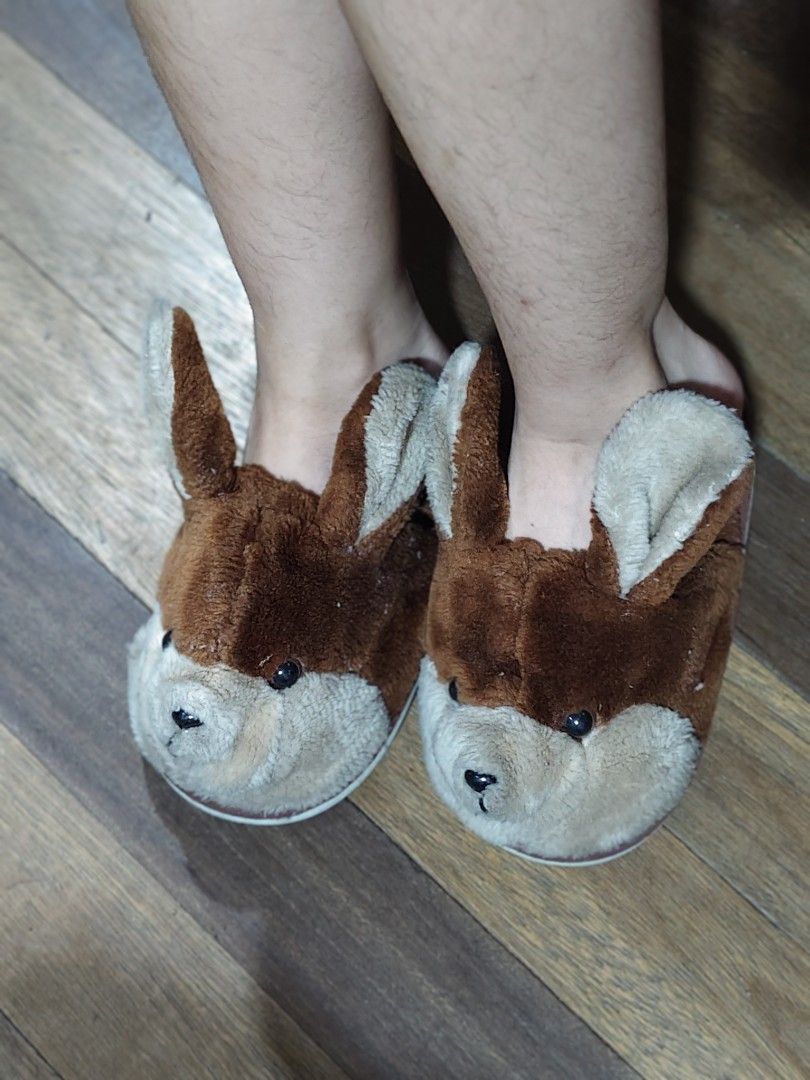 brown plush animal rabbit slippers (Category: Slippers and slides) located in Bulacan. Submitted by angel.decluttersx (Listing ID 1468630938, Image 1). Description: size 34-35 9 inches Length needs washing lang no issue ‼️ actual ww provided (refer to photos) (I'm size 36 for reference ).