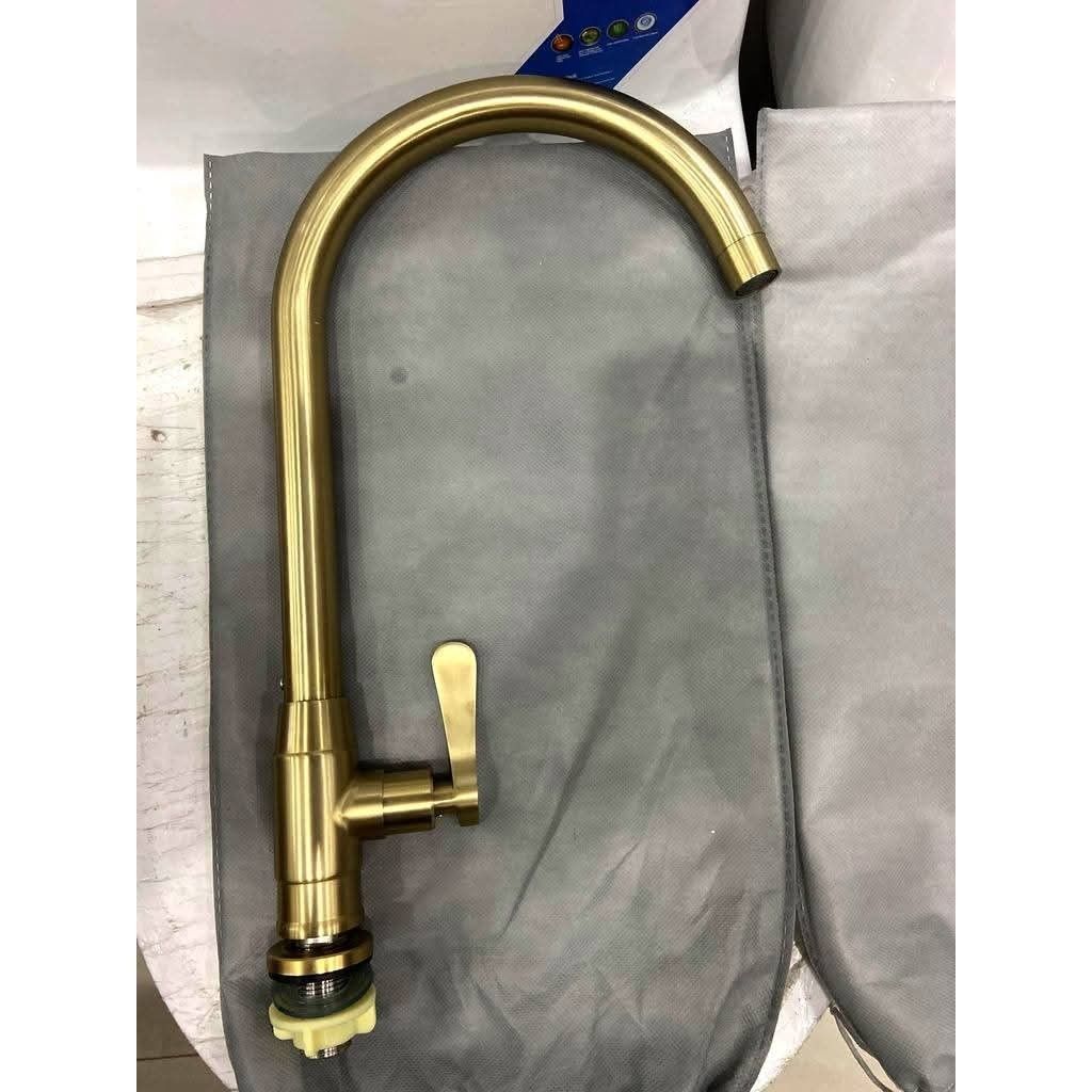 Brushed Gold Kitchen Faucet (Category: Bathroom & Kitchen Fixtures) located in Manila. Submitted by mightytiger_4bb6fd (Listing ID 1468617187, Image 1). Description: - Elegant brushed gold finish with modern matte texture that resists water spots - High-arch swivel spout for easy pot filling and cleaning - Single lever handle on the side for smooth temperature and water flow control - Complete set includes mounting hardware for hassle-free instal
