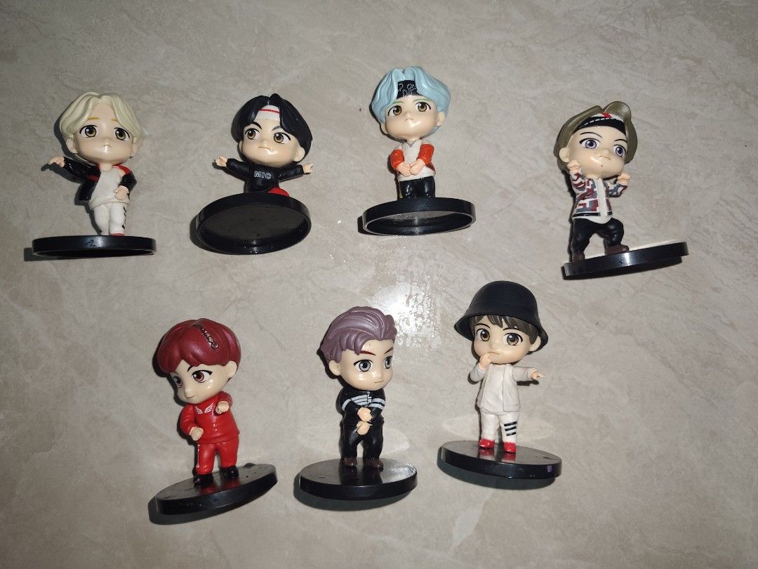 BTS Chibi Mini Figures Set of 7 (Category: Designer & Blind Box Toys) located in Muntinlupa City. Submitted by dhido (Listing ID 1468708647, Image 1). Description: - Complete set of all 7 BTS members in chibi mini figure form - Features iconic outfits from their famous music video eras - Each figure stands securely on a sleek round black base - Detailed paintwork highlights hair, clothing, and facial expressions - A must-have collectible set for 