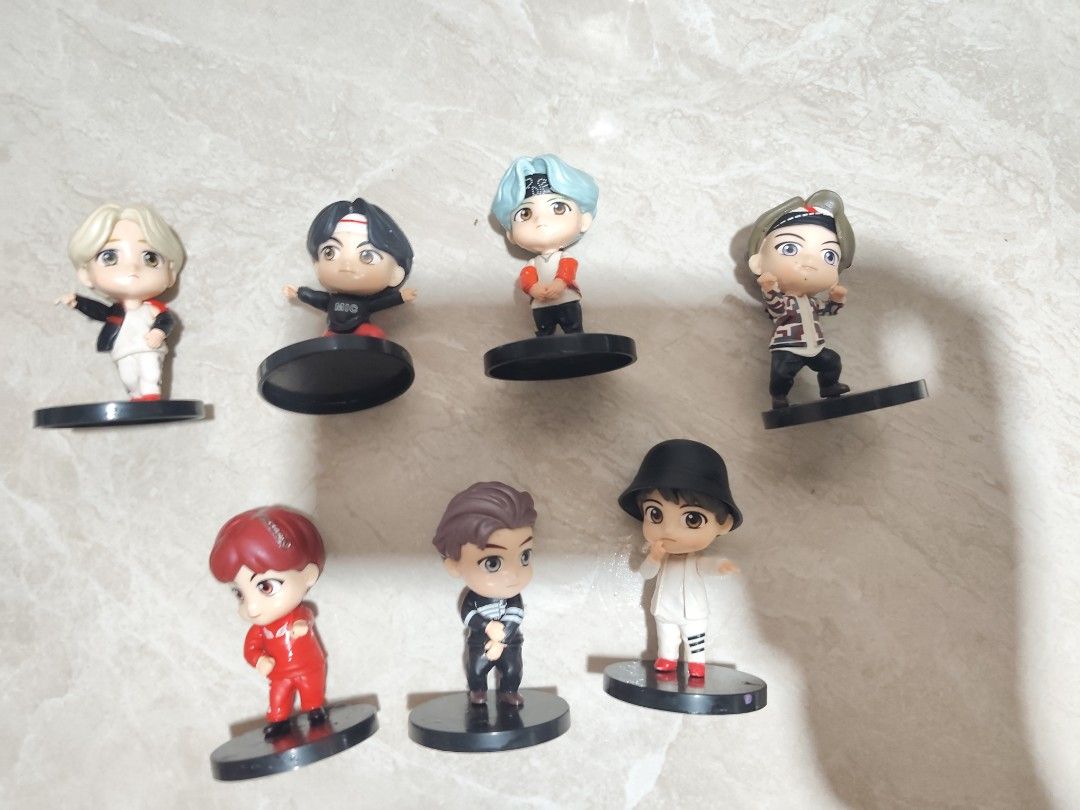 BTS Chibi Mini Figures Set of 7 (Category: Designer & Blind Box Toys) located in Muntinlupa City. Submitted by dhido (Listing ID 1468708647, Image 2). Description: - Complete set of all 7 BTS members in chibi mini figure form - Features iconic outfits from their famous music video eras - Each figure stands securely on a sleek round black base - Detailed paintwork highlights hair, clothing, and facial expressions - A must-have collectible set for 