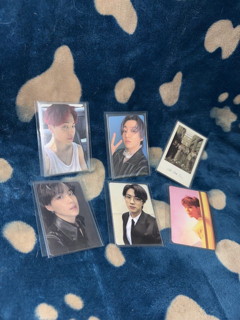 BTS Official Photocards Bundle/Per Piece (Category: K-Wave Merchandise) located in Manila. Submitted by jai.evnglsta (Listing ID 1468636811, Image 1). Description: - Official BTS photocard and polaroid bundle - Includes Jimin, Jungkook, Jin, and Suga - Eras: Butter, Map of the Soul 7, Love Yourself, BE (OT7) - Selling as a complete set or per piece.