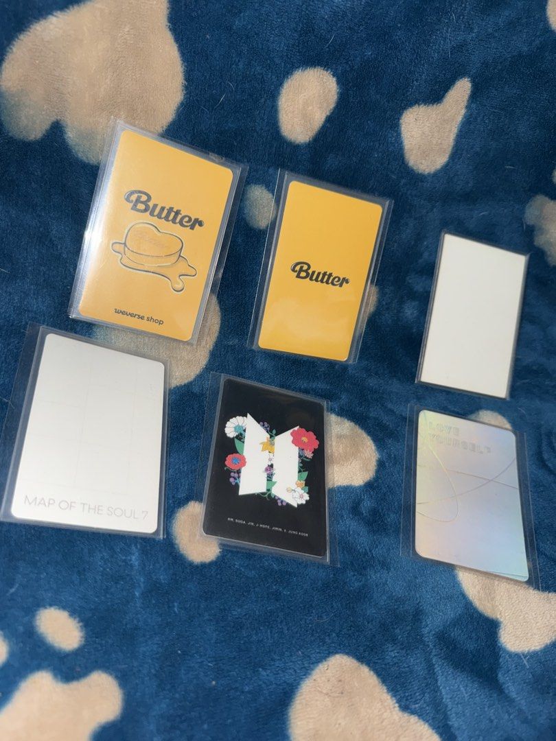 BTS Official Photocards Bundle/Per Piece (Category: K-Wave Merchandise) located in Manila. Submitted by jai.evnglsta (Listing ID 1468636811, Image 2). Description: - Official BTS photocard and polaroid bundle - Includes Jimin, Jungkook, Jin, and Suga - Eras: Butter, Map of the Soul 7, Love Yourself, BE (OT7) - Selling as a complete set or per piece.
