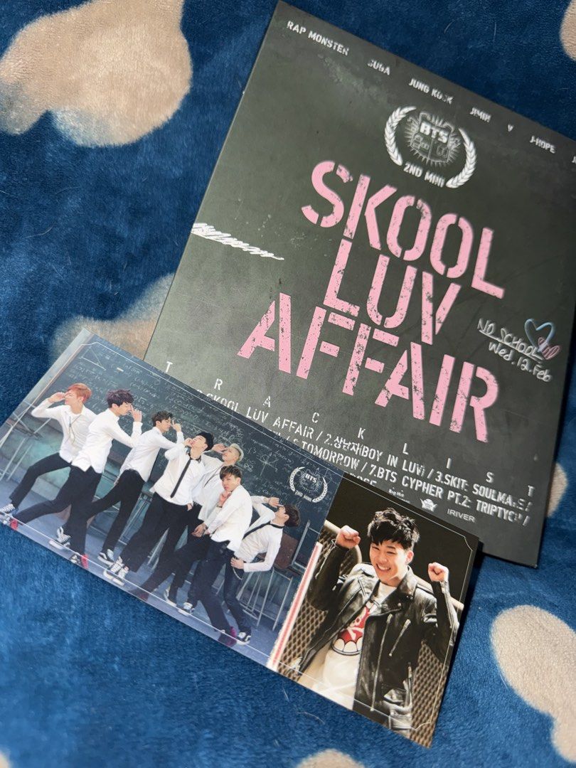 BTS Skool Luv Affair 2nd Mini Album (Category: CDs & DVDs) located in Manila. Submitted by jai.evnglsta (Listing ID 1468637271, Image 1). Description: - Official BTS Skool Luv Affair 2nd Mini Album - Includes original CD and outer box - Comes with group photo postcard and Jimin pull photocard - Well-kept and clean condition - Unused.