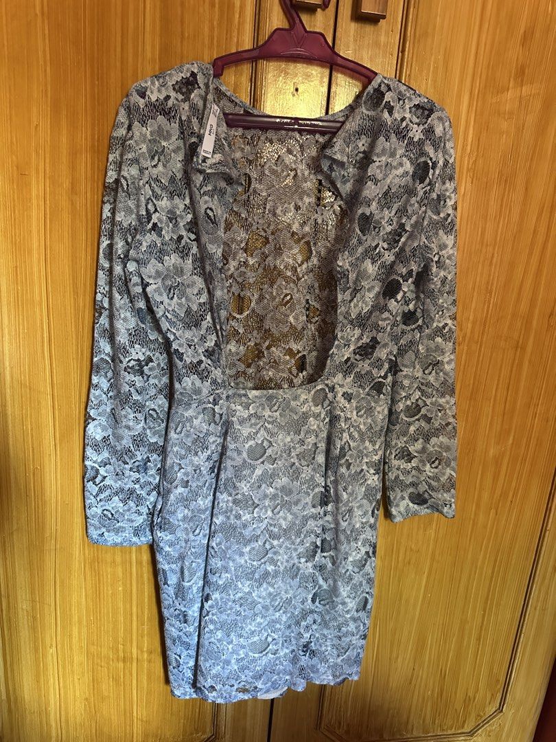 Bundle Preloved Mango Dress (Category: Dresses) located in Cavite. Submitted by luxuryitem17 (Listing ID 1468568625, Image 2). Description: - Brand: Mango - Style: Long sleeve lace dress - Color: Grey - Size: EUR XS / USA 2 / MEX ECH - Material/Design: Fully patterned lace overlay with matching sleeves - Details: Gathered waistline - Origin: Made in Turkey - Condition: Excellent.