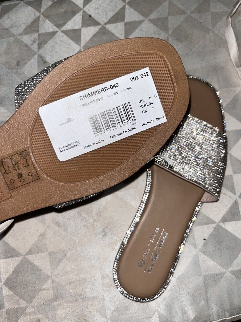 Call It Spring Shimmerr Rhinestone Sandals Size 36 (Category: Sandals) located in Manila. Submitted by warmstar_51422e (Listing ID 1468624445, Image 2). Description: - Brand: Call It Spring - Model: SHIMMERR-040 - Size: US 6 / EUR 36 / UK 3 - Condition: Brand new with original sticker tag attached to the sole - Design: Sparkling rhinestone straps and trim all around the edges - Comfort: Brown footbed with B.E.D Foam technology - Material: 100% ve