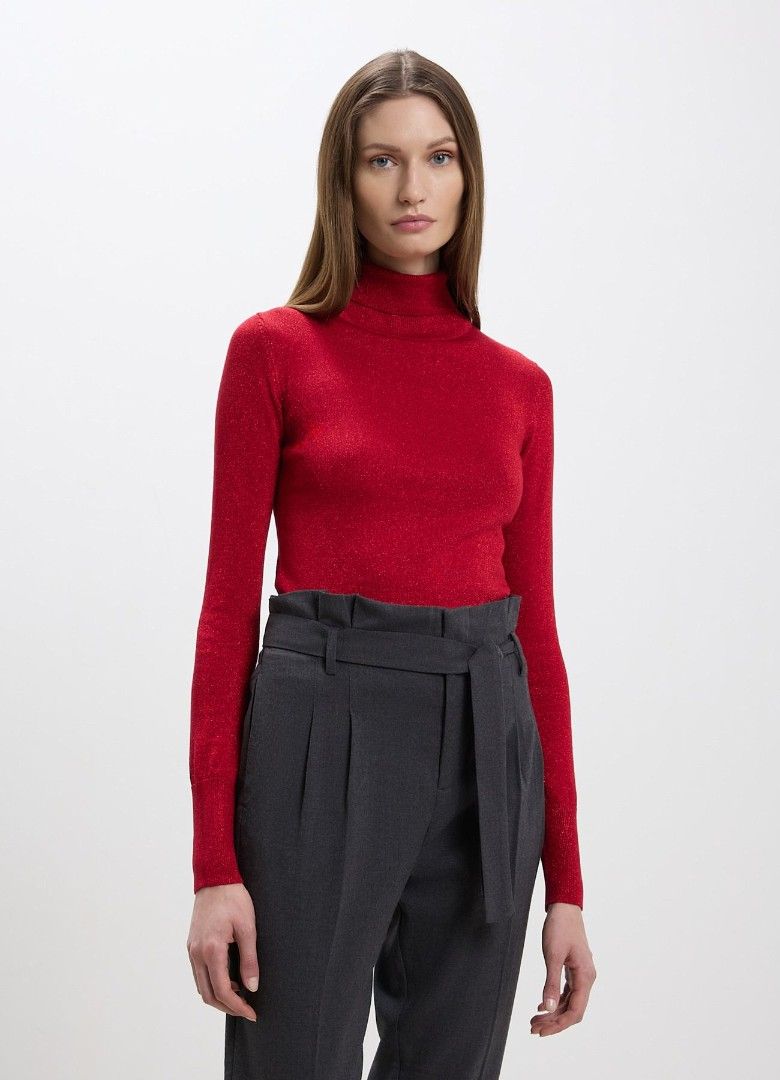 Calliope Red Turtleneck Knit Sweater Top (Category: Longsleeves) located in Quezon City. Submitted by ninaswardrobe (Listing ID 1468590074, Image 3). Description: • Brand new with tags • Slight shimmer fabric (see last photo).