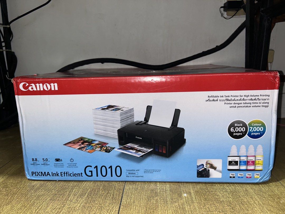 Canon Prixma G1010 (Category: Printers, Scanners & Copiers) located in San Pedro. Submitted by tiffanymes44094 (Listing ID 1468539428, Image 3). Description: used no warranty minimal to no scratches/dents box included power cord included no ink mac os not supported If PICKUP, around Chrysanthemum Mini Mart San Pedro Laguna lang po (pls see google maps) MOD: jnt/lalamove/pickup MOP: gcash/maya/bank transfer/cash for pickup shipping fee shouldered 