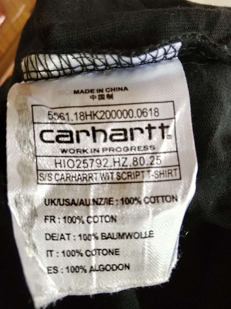 Carhartt WIP Script T-Shirt Black Size XL (Category: Tshirts & Polo Shirts ) located in Manila. Submitted by arjaygoodfind (Listing ID 1468509447, Image 3). Description: - Brand: Carhartt WIP - Color: Black with purple front logo - Size: XL - Material: 100% Cotton (Made in China) - Fit: Classic fit, short sleeves - Condition: Excellent streetwear piece with clear inner care tags .