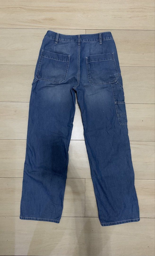 Carpenter Blue denim pants (Category: Jeans) located in Manila. Submitted by thrifty111 (Listing ID 1468640426, Image 2). Description: - Brand: Lowrys Farm - Style: Blue denim carpenter jeans with casual streetwear fit - Details: Multiple utility side pockets, back patch pockets, and contrast topstitching - Wash: Mid wash with slight fading on the thighs - Closure: Front button closure with belt loops - size 28-30 - L 39 - leg opening 9.