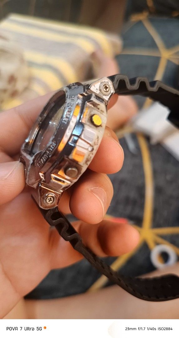 Casio watch (Category: Men's Watches) located in Quezon City. Submitted by junseller18 (Listing ID 1468547992, Image 3). Description: newly replaced battery sept 2026 - Brand/Model: Casio G-Shock digital watch (Replica only) - Color: Black resin strap with metallic silver bezel - Display: Clear digital LCD screen - Condition: Pre-loved with noticeable cosmetic fading and wear on the bezel plating - Features: Shock-resistant build, comfortable res