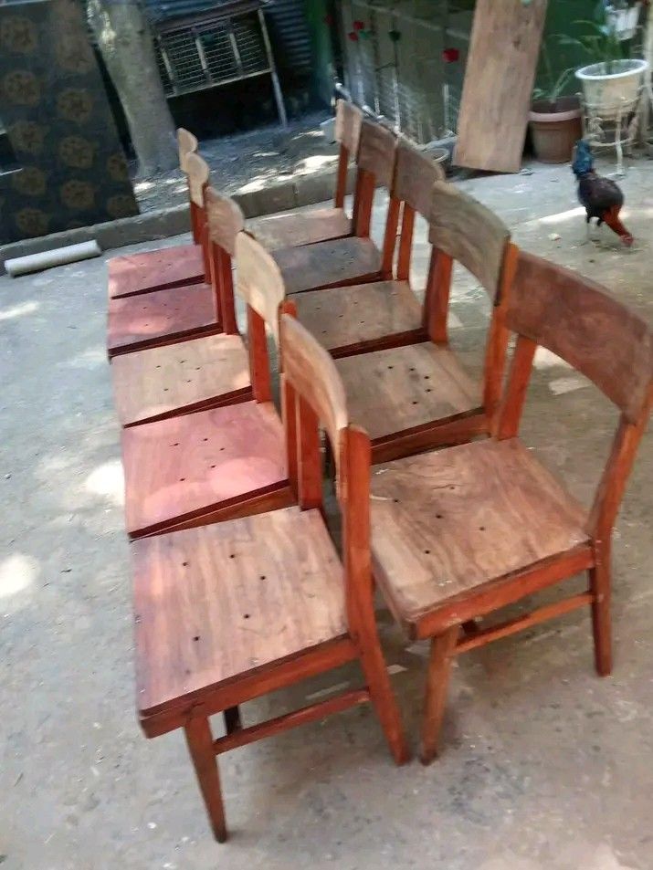 Chairs vintage (Category: Chairs) located in Manila. Submitted by carmelites36250 (Listing ID 1468507660, Image 1). Description: Solid Narra Midcentury Dining Chairs 🪑 ✔️ Genuine Narra wood • Simple classic design ✔️ Newly stripped & varnished ✨ ✔️ Sturdy & lightweight 📏 L16 × W15 × H17–33" 💰 ₱2,5000 each — 12 pcs on hand.